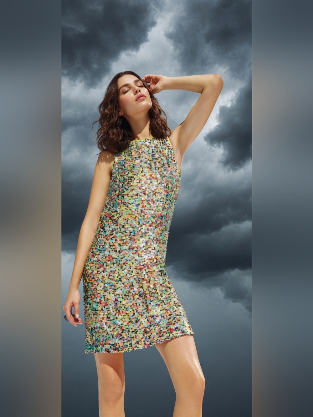 NWT St. John Shift in Confetti Sequin Hand Beaded Sleeveless Dress P $1795